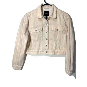 FOREVER 21 CROPPED STRIPED DENIM JACKET IN SIZE MEDIUM